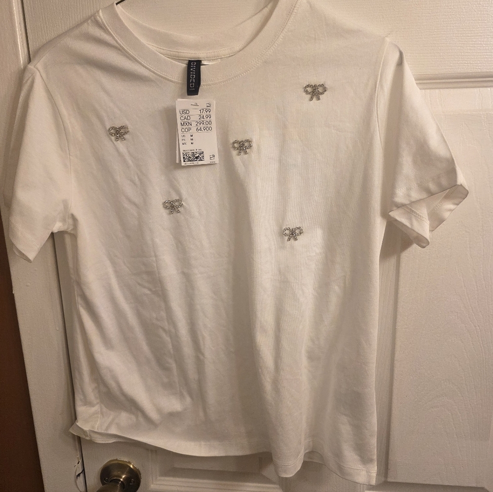 White T-Shirt with Embroidered Details